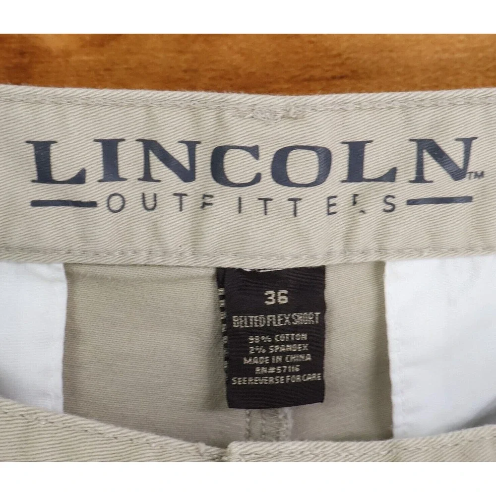 Lincoln Outfitters Flex Shorts Mens Sz 36 Beige Cotton Chinos Flat Front Pockets - Picture 7 of 7